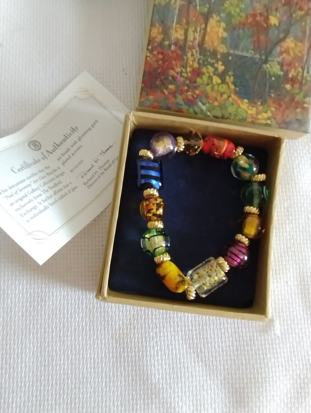 Bradford Exchange Art Glass Multicolor Murano-Style Glass Bead Stretch Bracelet